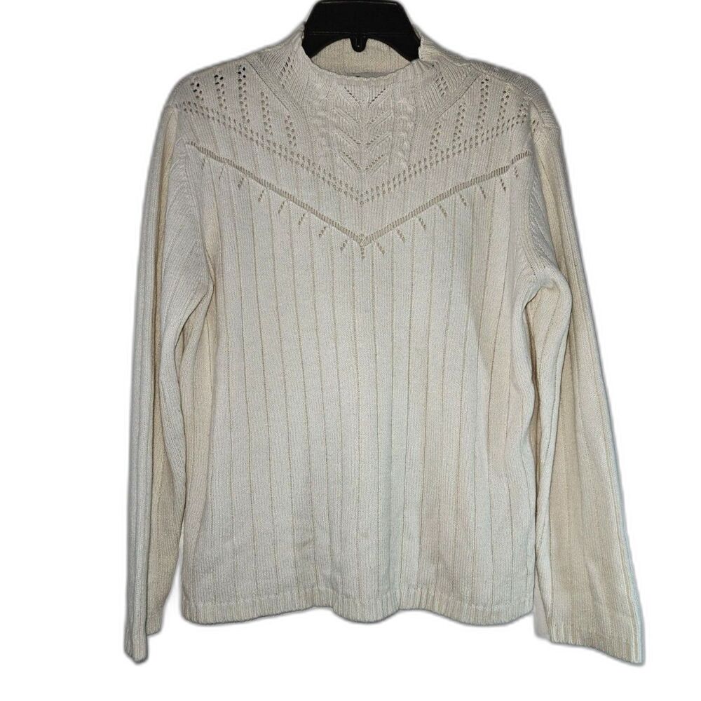G.H. BASS Cream Intricate Feminine Cuddly Soft Pullover Sweater Large